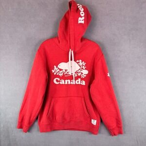 Roots Is Canada Hoodie Men's Size Small Red Pullover Sweatshirt Made In Canada